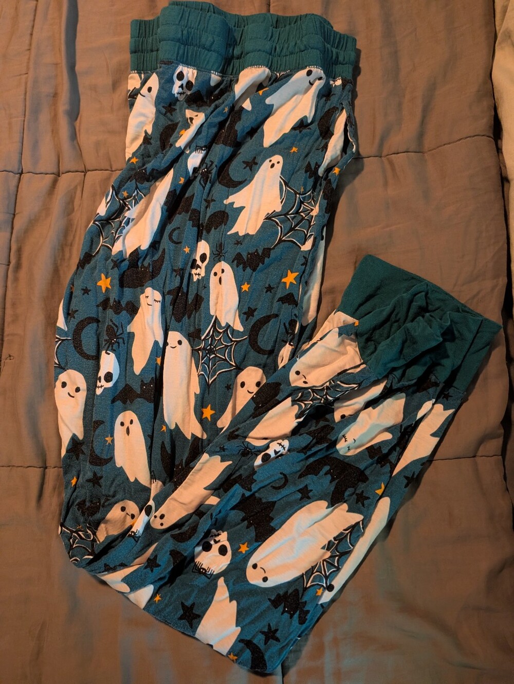 Women's Ghost Print Teal Pajama Pants - Soft Cozy Sleepwear